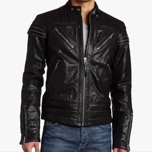 Diesel Lafsh Leather Motorcycle Biker Jacket Black